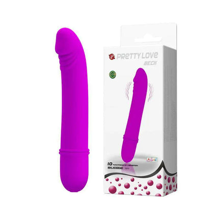 Vibe Beck Purple luxury silicone vibrator in vibrant purple with packaging, designed for dual-action stimulation.