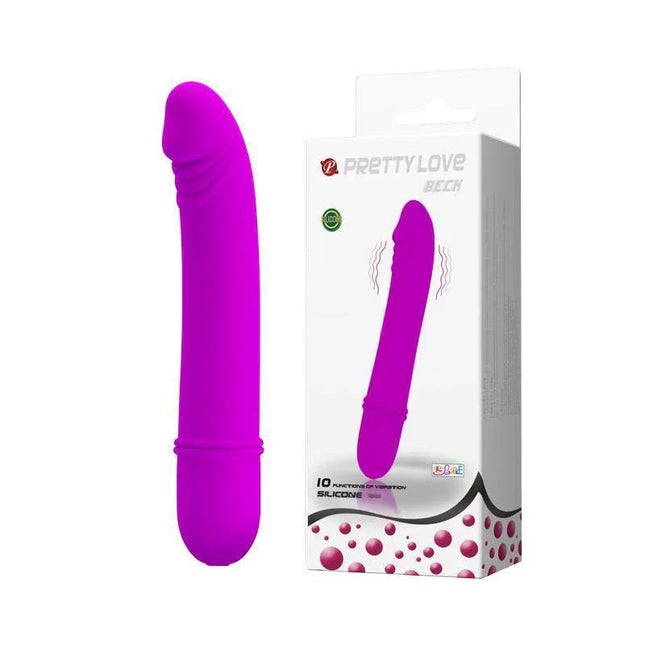 Vibe Beck Purple luxury silicone vibrator in vibrant purple with packaging, designed for dual-action stimulation.