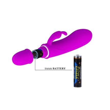 Vibe Caesar Purple vibrator showing AAA battery insertion and curved design for G-spot stimulation.