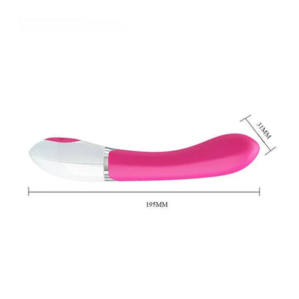 Vibe Daniel with Voice Control Pink premium G-spot vibrator in sleek pink design, shown with dimensions of 195mm length and 31mm width.
