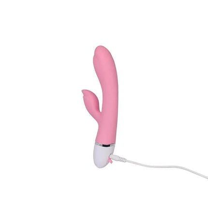 Vibe Dreamer II USB Pink premium dual-motor silicone vibrator with charging cable for intense solo and partner pleasure.