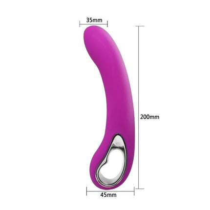 Vibe Elmer Pink USB-rechargeable vibrator with 12 functions, dimensions 20 cm x 3.5 cm, designed in the USA.