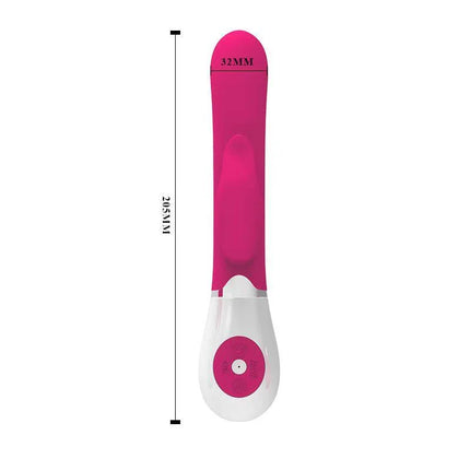 Vibe Felix Purple premium dual-action silicone vibrator with curved G-spot and clitoral stimulator, shown in pink and white design.