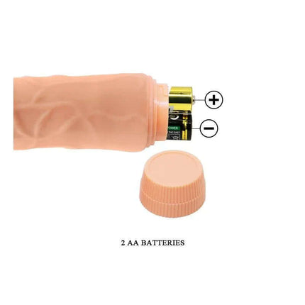 Vibe Flesh vibrator with 2 AA batteries showing ergonomic shape and lifelike texture.