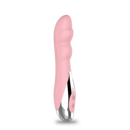 Vibe G-Gasm Digger pink vibrator with bulbous shape and metallic base for targeted G-spot stimulation