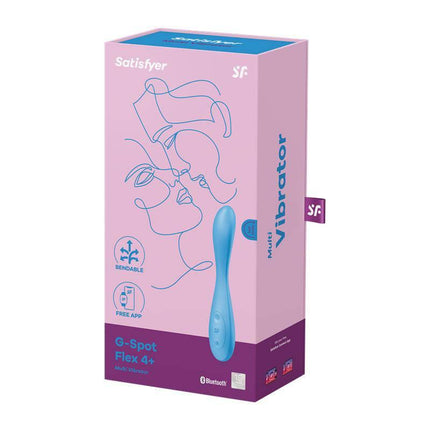 Vibe G-Spot Flex 4 with APP Satisfyer Connect Blue packaging showing its features and benefits for superior G-spot stimulation.
