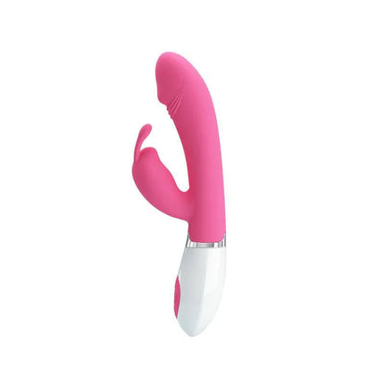 Vibe Gene Pink dual G-spot and clitoral vibrator in pink silicone, designed for comfort and stimulation.