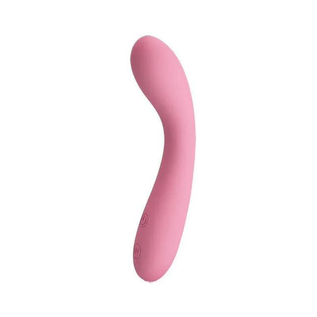 Vibe Gloria Soft Pink vibrator with soft silicone design, featuring 30 vibration functions for versatile pleasure and body-safe handling.