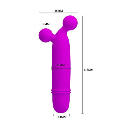Vibe Goddard Pink compact vibrator with ergonomic design and premium materials shown with dimensions for scale.