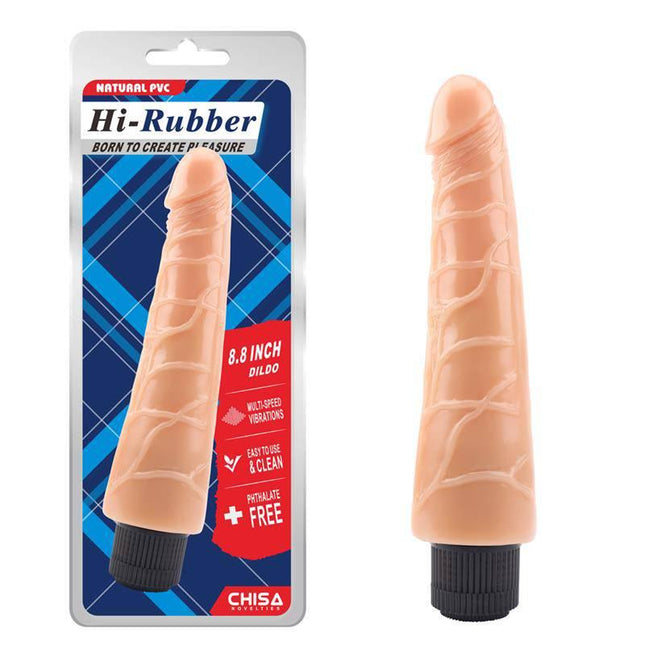 Vibe Hi-Rubber 8.8 Flesh multi-function vibrator with phthalate-free PVC packaging