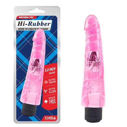 Vibe Hi-Rubber 8.8 Pink multi-function vibrator with customizable vibrations, 23 cm length, phthalate-free PVC, easy to handle.