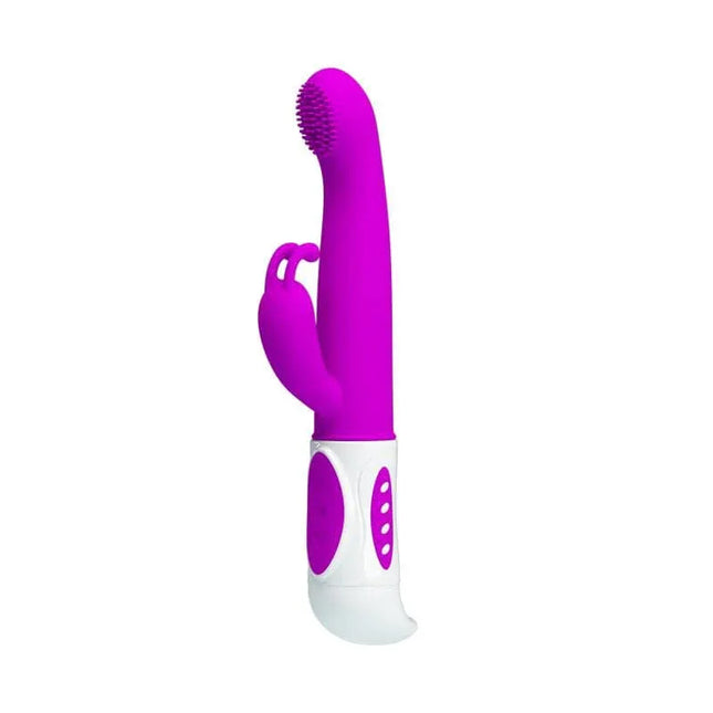 Vibe Hugh Pink premium vibrator with curved G-spot stimulator, 12 vibration functions, and soft finish for luxurious experience.