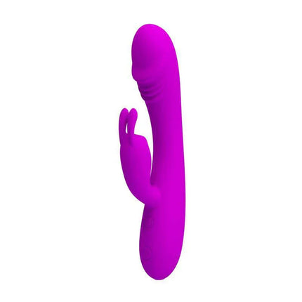 Vibe Hunter Purple silicone vibrator with curved G-spot and clitoral stimulator, premium body-safe material, purple color