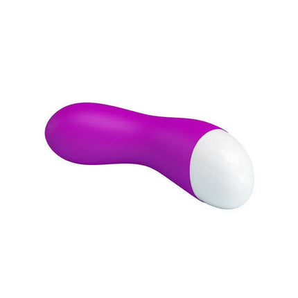 Vibe Ian Pink curved silicone G-spot vibrator with soft plastic base, featuring 30 vibration functions for precise pleasure.