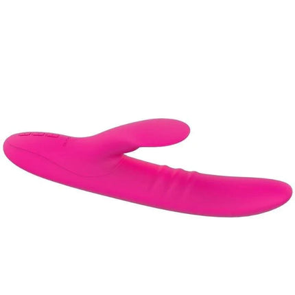 Pink Vibe Peri Fuchsia vibrator with flexible tongue and clitoral stimulator, featuring 7 vibration functions. Medical-grade silicone design.
