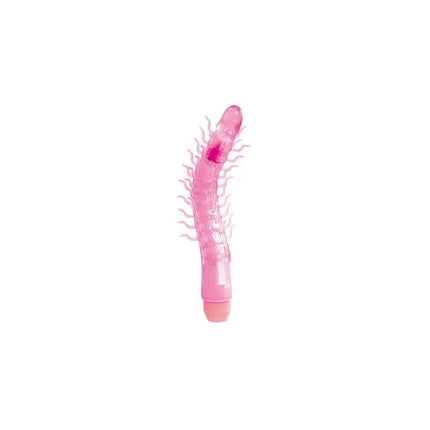 Vibe Pink vibrator with elongated shape and flexible appendages for versatile stimulation, 23.5 cm long by 2.3 cm wide.