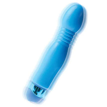 Vibe Powder Puff multi-speed vibrator in soft blue with waterproof design for pleasurable stimulation.