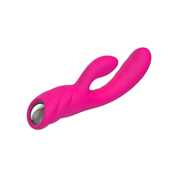 Vibe Pure Fuchsia silicone vibrator with dual motors, heat function, and 7 vibration settings for enhanced pleasure.