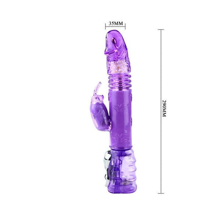 Vibe Purple flexible vibrator for internal and external stimulation showing dimensions 29cm length and 3.5cm diameter.