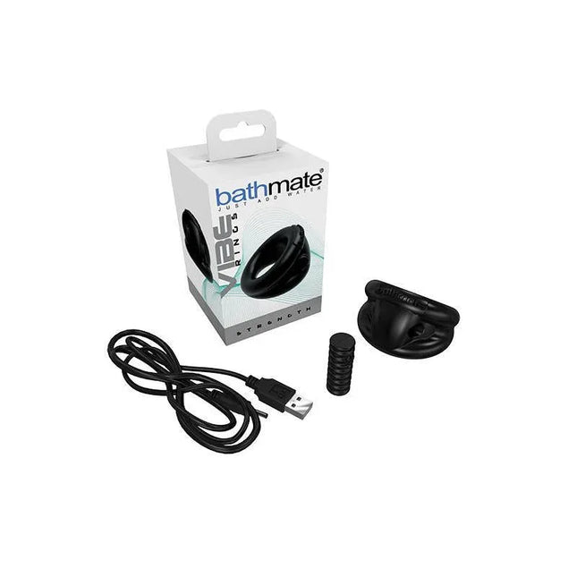 Vibe Ring Strength vibrating penis ring with packaging and USB charger, designed for enhanced pleasure and erection support.