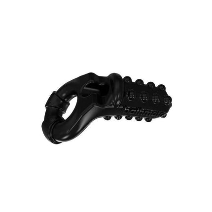 Vibe Ring Tickle in black showing flexible design and textured surface for enhanced pleasure.