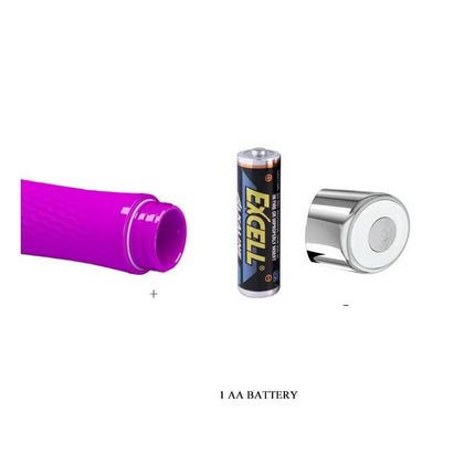 Vibe Sebastian Silicone Purple components layout with AA battery and metallic cap for assembly illustration