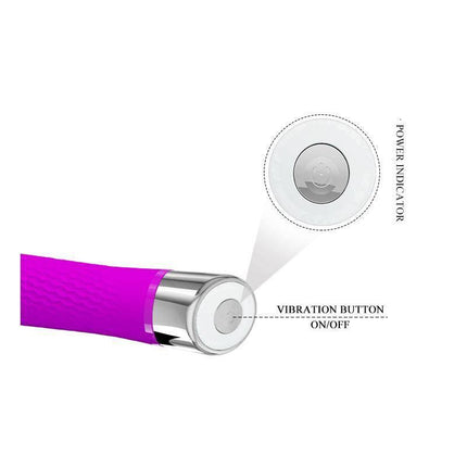 Close-up of Vibe Sebastian Silicone Purple showing power indicator and vibration button.