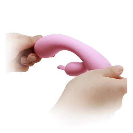 Vibe Smart Hugo Memory Function silicone vibrator for G-spot and clitoral stimulation in pink, showcasing ergonomic design.