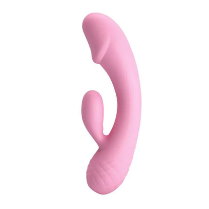 Vibe Smart Ron pink silicone dual-motor vibrator designed for G-spot and clitoral stimulation, featuring ergonomic and compact design.