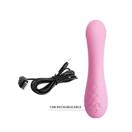Vibe Smart Ron ergonomic dual-motor vibrator in pink with USB charging cable, featuring soft silicone for enhanced pleasure.