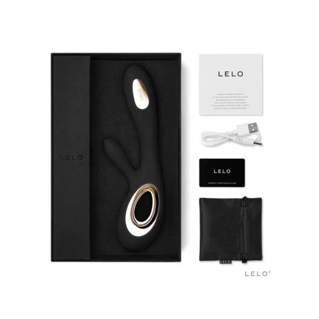 Vibe Soraya Wave Black luxury vibrator set with accessories and packaging.