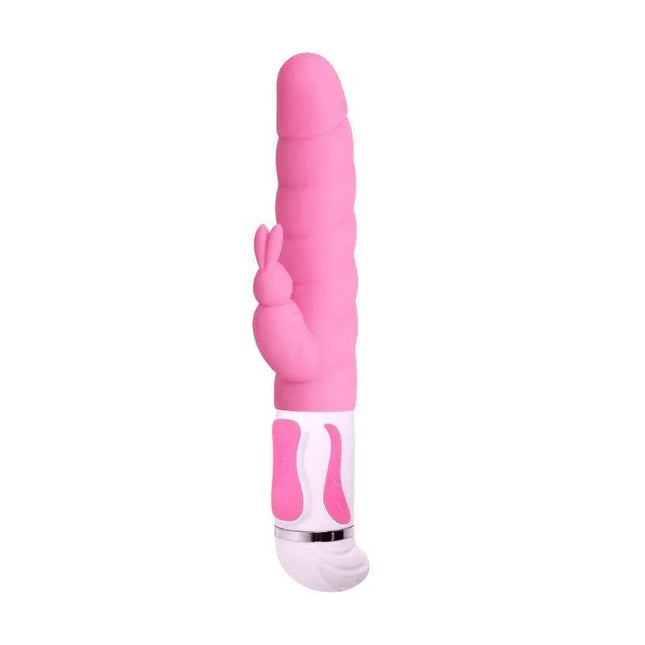 Vibe Steven Pink premium vibrator with G-spot targeting design and 12 vibration functions for enhanced pleasure.