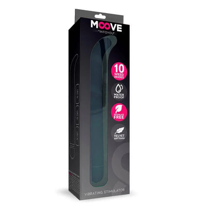 Vibe Stimulator G-Spot 10 Functions Black in original Moove packaging, featuring sleek design and multiple vibration modes for targeted pleasure.