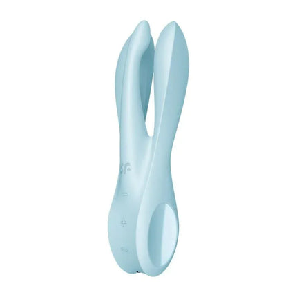 Vibe Threesome 1 Light Blue contact vibrator with three arms and powerful motor for clitoral and labial stimulation.
