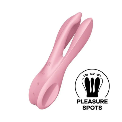 Vibe Threesome 1 Pink contact vibrator with adjustable arms for clitoral and labia stimulation.