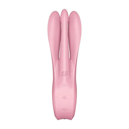 Vibe Threesome 1 Pink contact vibrator with three arms and flexible design for clitoris and labia stimulation, Satisfyer product.