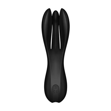 Vibe Threesome 2 Black contact vibrator with three flexible arms for clitoral and labia stimulation, innovative design.