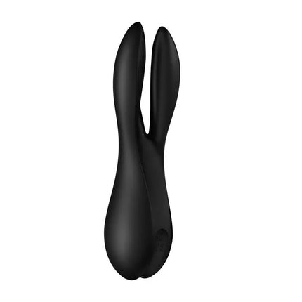Vibe Threesome 2 Black vibrator with three flexible arms for clitoral and labia stimulation, sleek and innovative design.