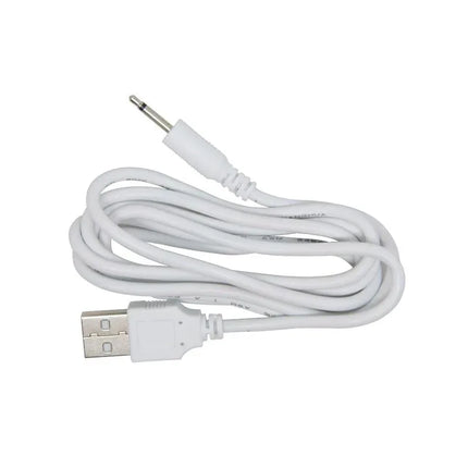 White USB charging cable for electronic devices, suitable for Vibe Tim USB Silicone Purple vibrator, featuring standard USB and pin connectors.