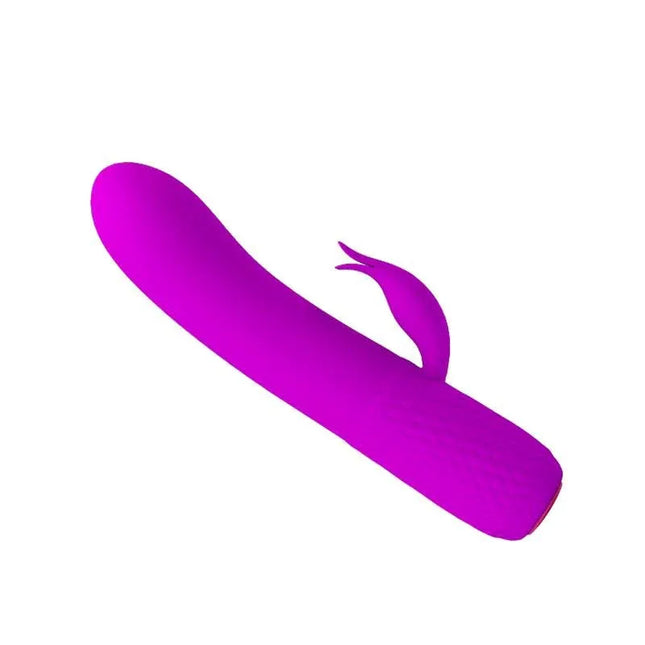 Vibe Tim USB Silicone Purple vibrator with flexible shaft and clitoral stimulator.