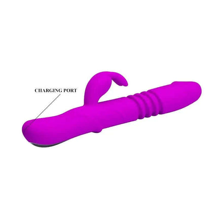 Vibe Ward Purple vibrator with 12 vibration and 4 rotation functions, rechargeable via USB, featuring dual bunny ear clitoral stimulators.