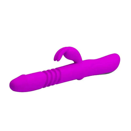 Vibe Ward Purple multifunction vibrator with 12 vibrations, 4 rotations, and clitoral stimulator. USB rechargeable. Purple color.