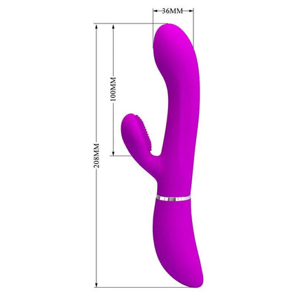 Vibe with Licking dual-action USB-rechargeable vibrator with precise G-spot targeting, shown with dimensions.