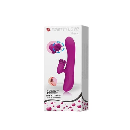 Packaging of Vibe with Rotation Buck featuring premium vibrator and clitoral stimulator with G-spot design and 7 vibration functions.