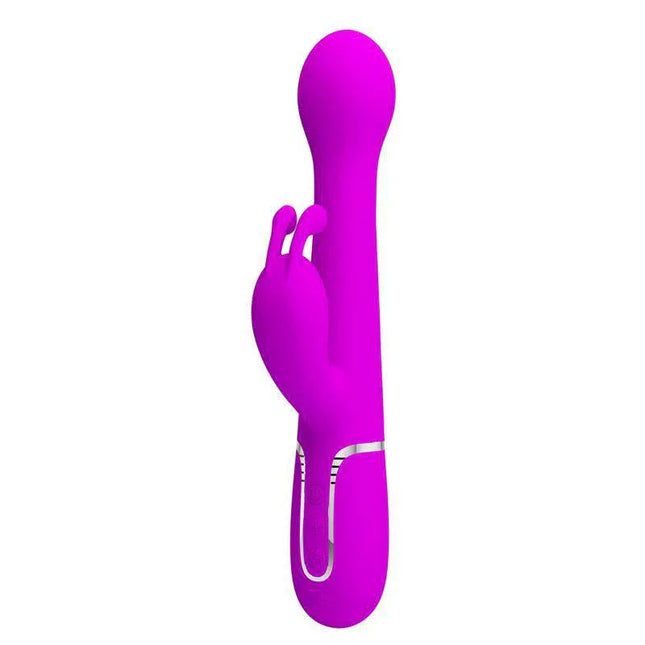 Vibe with Thrusting and Rotating Beads Dejon Pink dual-motor vibrator for internal and external stimulation in sleek pink design.