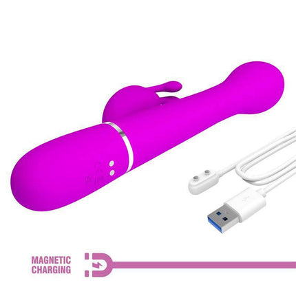 Vibe with Thrusting and Rotating Beads Dejon Pink dual-motor vibrator with magnetic charging cable