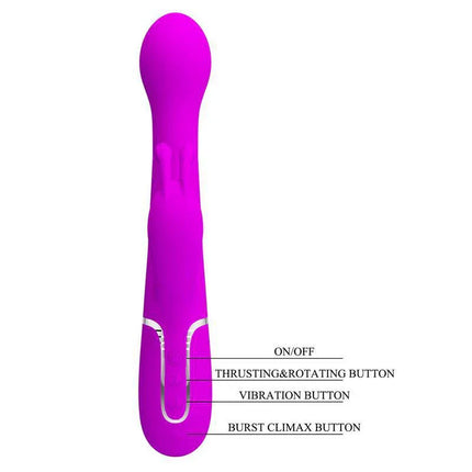 Vibe with Thrusting and Rotating Beads Dejon Pink showing buttons for on/off, thrusting, vibration, and climax functions.
