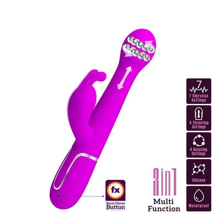 Vibe with Thrusting and Rotating Beads Dejon Pink, dual-motor vibrator featuring textured beads and versatile stimulation options.