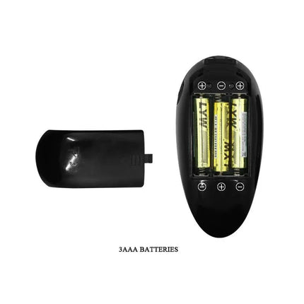 Battery compartment for Vibe with Thrusting and Rotating Function Thunder Up showing 3 AAA batteries required.