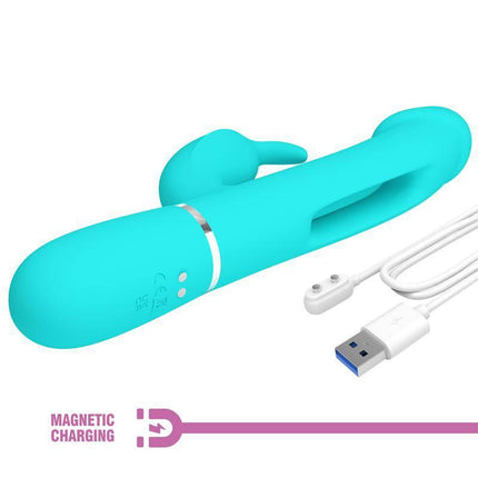 Vibe with Tongue Kampas Green rechargeable vibrator with dual motors and magnetic charging cable.